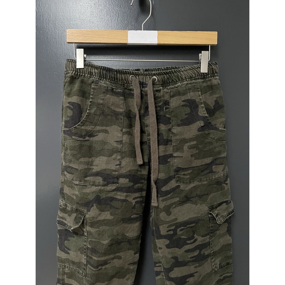 Sanctuary x Anthropologie Cropped Green Camo Linen Cargo Pants Women's Sz XS - Picture 2 of 5